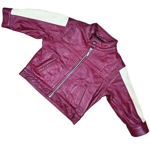 Levi Strauss Leather Jacket Toddler 2 Year Quilted Satin Lining Burgundy Cream